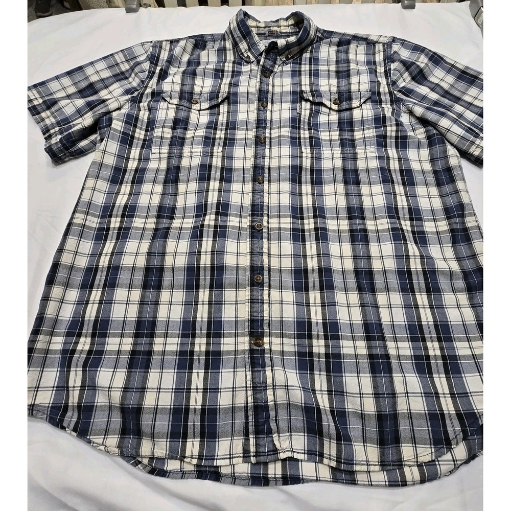 Carhartt Size 2XL Blue Plaid SS Button Down Relaxed Fit Shirt Pockets Comfort - Picture 3 of 13